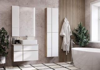 Тумба под раковину Акватон Мишель 80см дуб эндгрейн/белый 1A244501MIX40